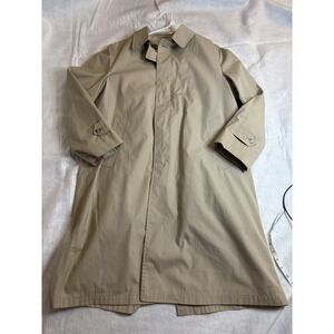 London Fog Trench Coat Faux Fur Liner Tan Button Front Water Repellent 42R